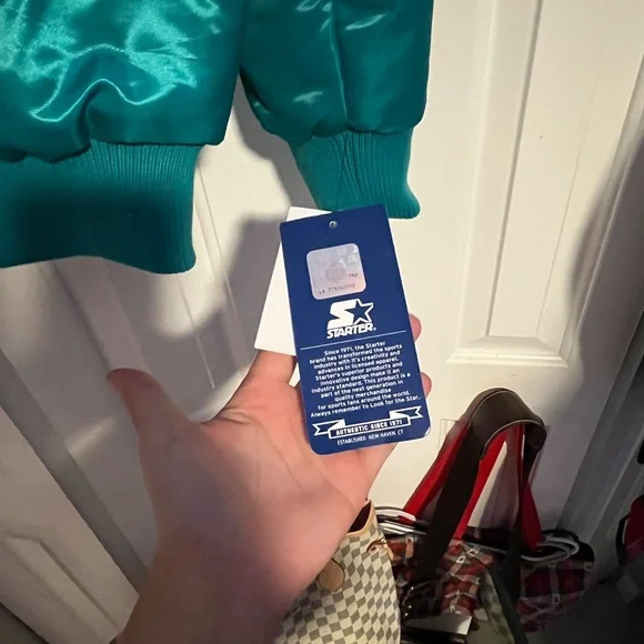 STARTER Teal Bomber Jacket with Orange and White Accents